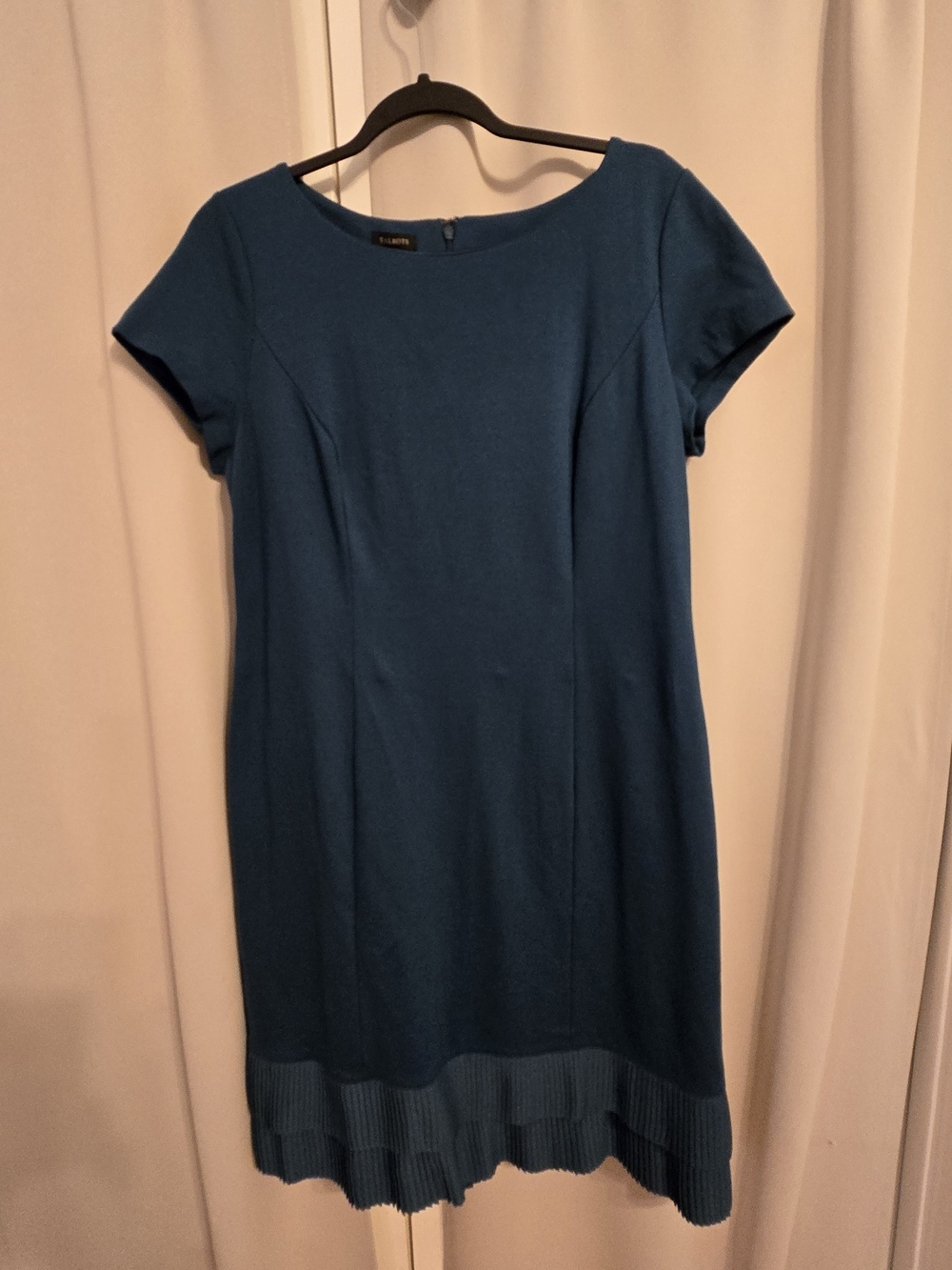 Talbots Teal Blue Ponte Sheath Dress Pleated Hem Size 12